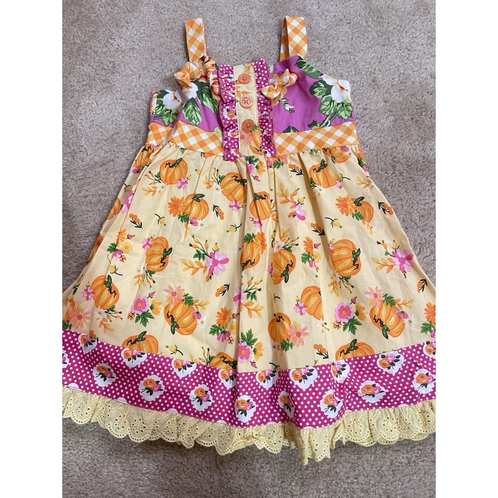 Olive Mae Girls Handmade in USA Boutique Fall Pumpkin Dress, Size 3